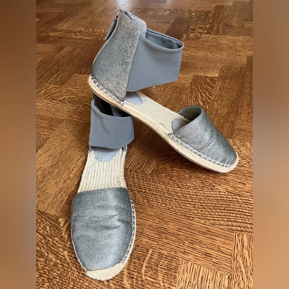 Eileen Fisher Coy cuff espadrille flats sandal metallic silver sustainable 8